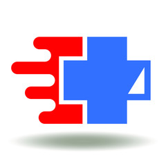 Obraz premium Emergency Ambulance Medicine Pharmacy Health Logo. Medical Cross Fast Move Icon Vector.