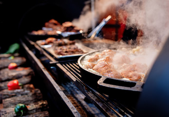 traditional meat in smoke in Christmas market in Wroclaw, Poland