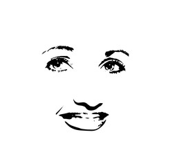 Black silhouette of the girl face from the front. Vector illustration on isolated background.