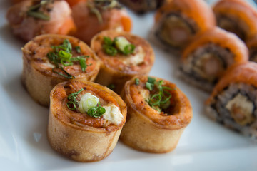 sushi on plate, asian food, japanese cuisine