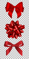 set isolated red bow  for valentine's day, christmas, birthday, anniversary decorations 