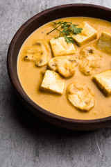 Mushroom Paneer curry or sabzi, served in a bowl. selective focus