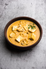 Mushroom Paneer curry or sabzi, served in a bowl. selective focus