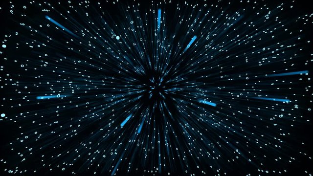 Abstract of warp or hyperspace motion neon glowing rays and lines in blue. Exploding and expanding movement like galaxy or firework 4k for business  or holiday