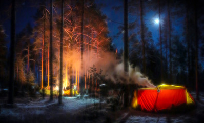 artistic fire in forest