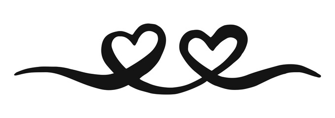 Two intertwined Hearts for Valentine's Day, hand painted with brush and ink