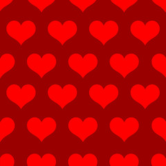 Red color seamless heart pattern. Pattern with hearts for Valentine's Day on 14 February. Vector illustration.