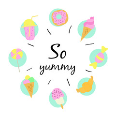 So yummy. Hand drawn sweets icon set. Vector