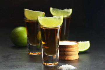 Shots with tequila with salt and lime