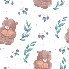 Seamless pattern with forest animals bear