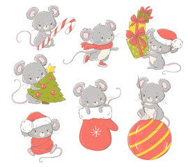 Cute cartoon mice. Cristmas character. Symbol of new year 2020