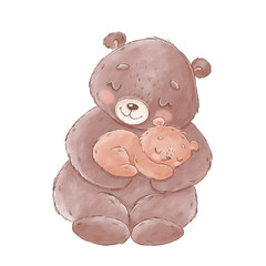Cute cartoon bears. Mother and baby animals
