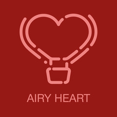 valentines line icon card on red background