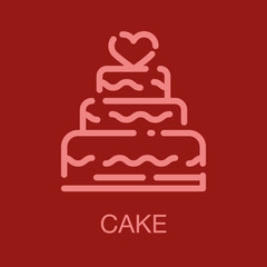 valentines line icon card on red background