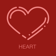 valentines line icon card on red background