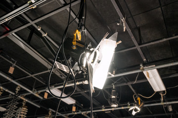 Obraz premium TV studio lights. The ceiling of a TV studio with the lighting equipment .