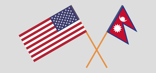 Crossed flags of Nepal and the USA