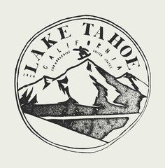 Lake Tahoe Snowboarding spot stamp. Vintage typography print vector illustration.