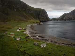 The small village of Måstad on the island of Værøy in Lofoten, Norway