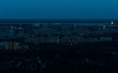 Fototapeta premium Aerial view of Lasnamae urban area in autumn at evening. Tallinn, Estonia.