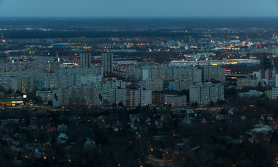 Aerial view of Lasnamae urban area in autumn at evening. Tallinn, Estonia.