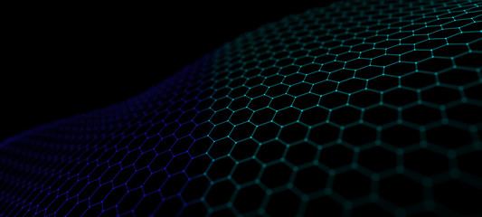 Obraz premium Futuristic abstract mesh. Wave with the connection of dots and lines. 3D rendering.