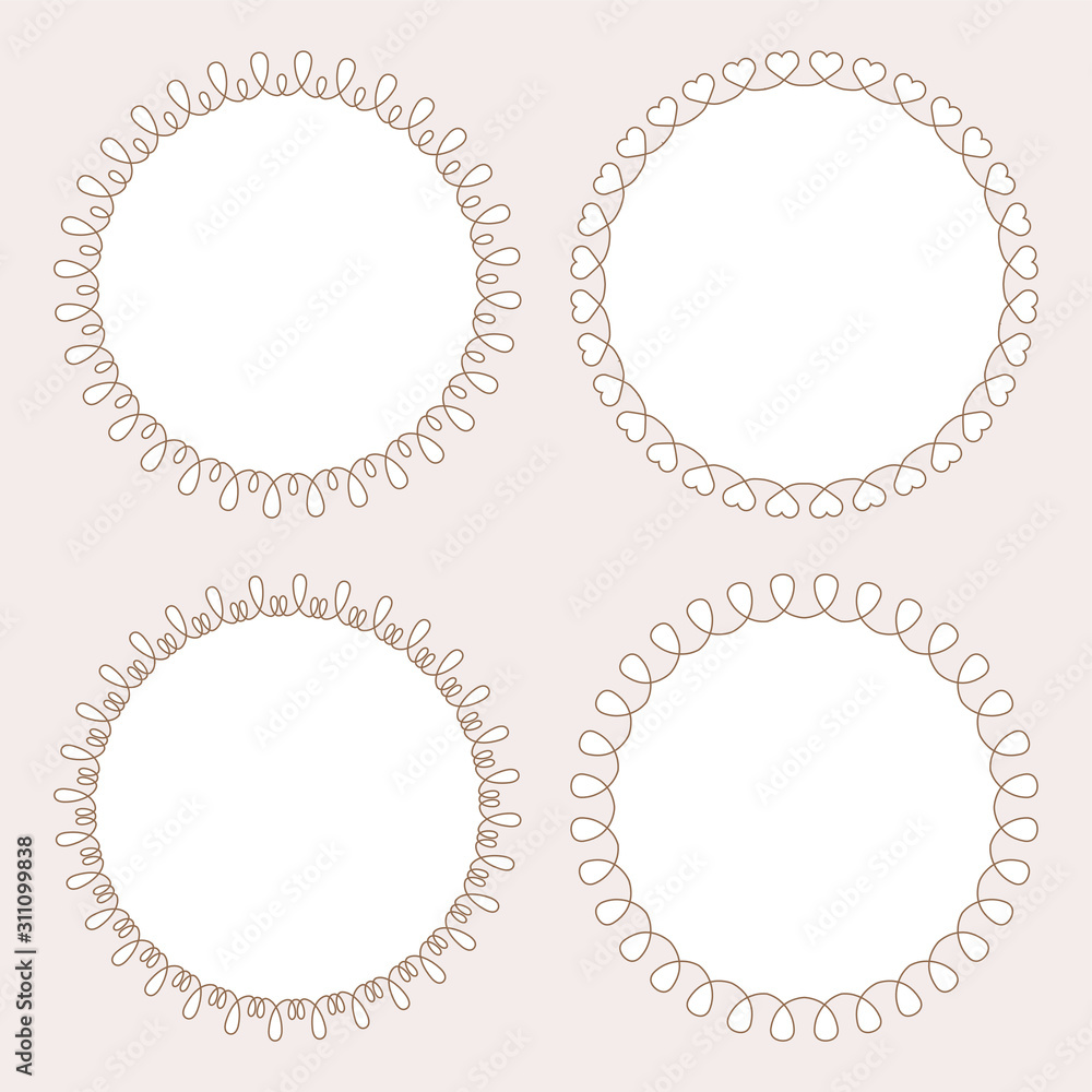 Poster set of 4 very simple round frames with fully editable stroke width