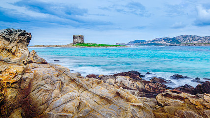 Famous La Pelosa beach with Torre della Pelosa on Sardinia island