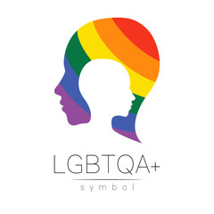 Vector LGBTQA symbol. Pride flag background. Icon for gay, lesbian, bisexual, transsexual, queer and allies person. Can be use for sign activism, psychology or counseling. LGBT isolated on white.