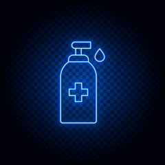 disinfection, bottle neon icon. Blue neon vector icon