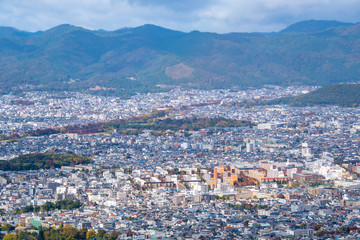 如意が岳から望む京都市街と舟形（五山の送り火）