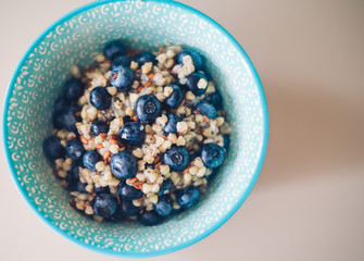 buckwheat porridge with fruits, the concept of a healthy breakfast, diet, veganism, vitamins