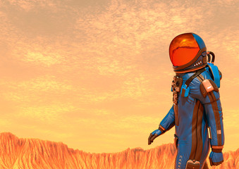 astronaut exploring mars walking alone © DM7