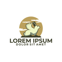 Rabbit wing logo template with modern emblem wild nature in flat design pictogram illustration