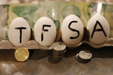 The word TFSA wrote on eggs. TFSA stands for Tax free savings account