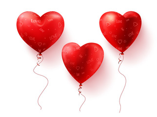 Fototapeta na wymiar Heart balloons vector element set. Red hearts balloon for valentines elements flying and floating isolated in white background. Vector illustration.