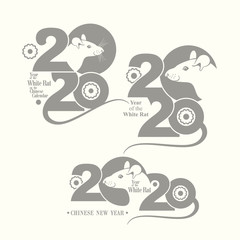 Vector set of logos Rat 2020. Templates 2020 with a cute cartoon rat. Chinese New Year of the Rat. Happy New Year. Wise Rat 2020. New Year on the Chinese calendar.