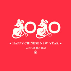 Fototapeta na wymiar Light template 2020 with a cute cartoon rats on a red background. Chinese New Year of the Rat. Happy New Year. Wise Rat 2020. New Year on the Chinese calendar.