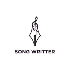 Write a Song, pencil nib with music note symbol logo design