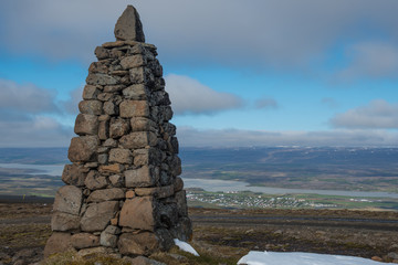 A cairn on Fjardarheidi mountain road in east Iceland