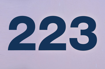 Blue colored number two hundred twenty three  