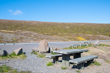Fototapeta na wymiar Resting spot along the ring road in Fagridalur in east Iceland
