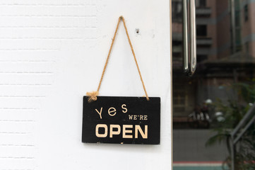yes we're open sign , vintage restaurant sign , Open sign in street cafe
