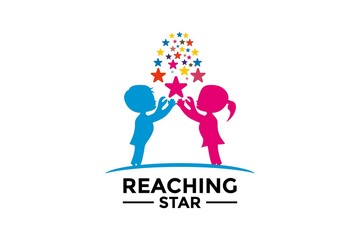 Reaching Star fun logo, Online Learning logo designs vector, Kids Dream logo, Reach Dreams logo vector template
