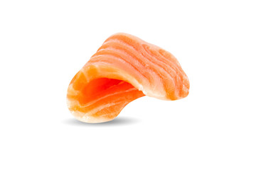 Fresh salmon Sliced uncooked. salmon Clipping Path on white isolated .Image stack Full depth of field macro