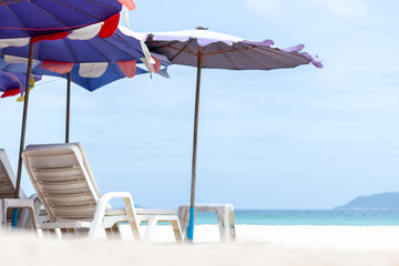 beach chairs And Umbrella with sea beach view