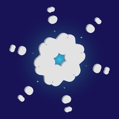 Isolated silhouette of snowflake on blue background.