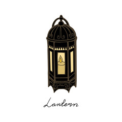 Vector vintage black lanterns isolate on white background. Black lantern for ramadan, illustration of monochrome frame lantern