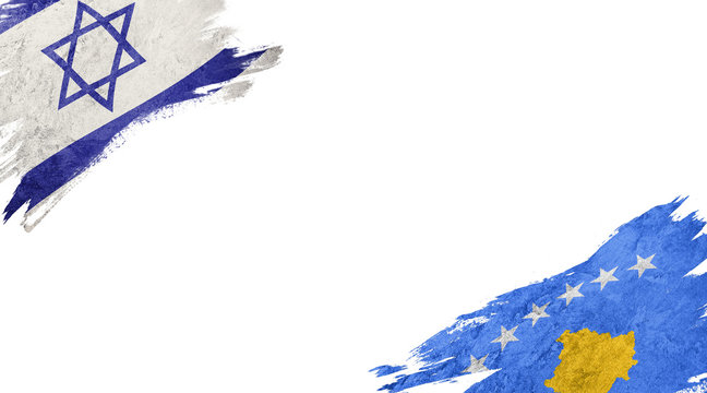 Flags Of Israel And Kosovo On White Background