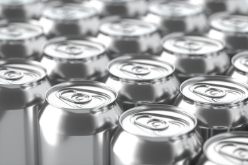 Cans with white background, Recyclable cans, 3d rendering.